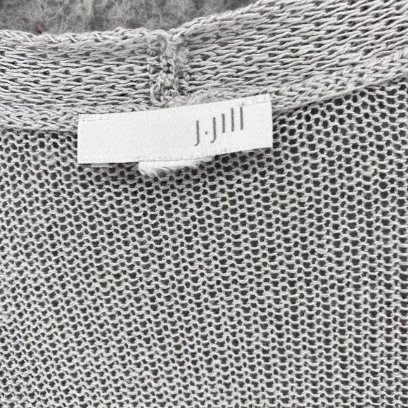 J Jill Sweater Womens L Gray Linen Blend Long Cardigan Loose Knit Pockets Casual - Picture 5 of 10